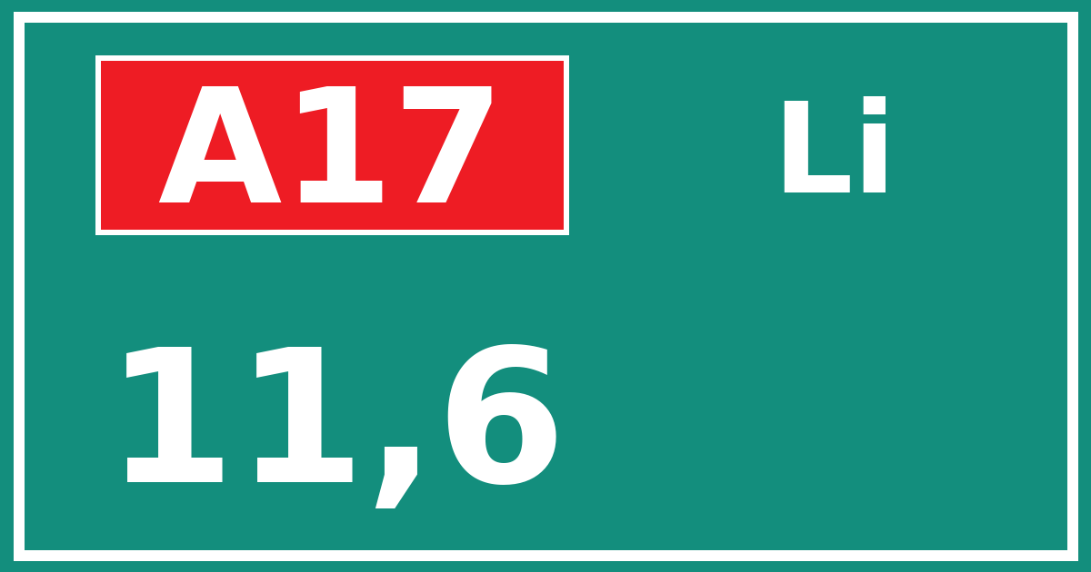 Hectometerbord A17 11,6 zijde Li