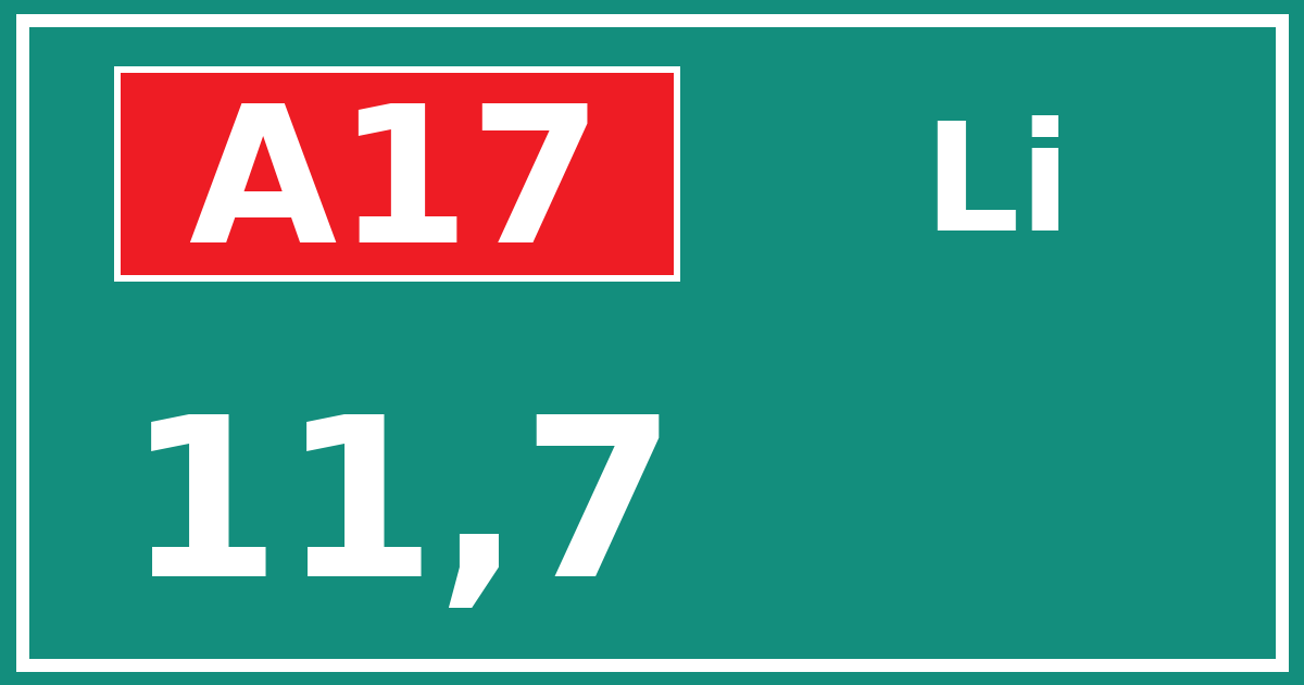 Hectometerbord A17 11,7 zijde Li