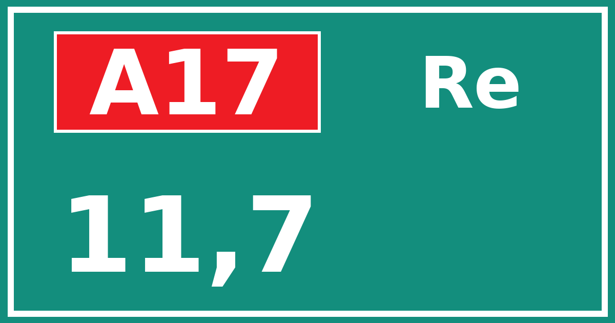 Hectometerbord A17 11,7 zijde Re