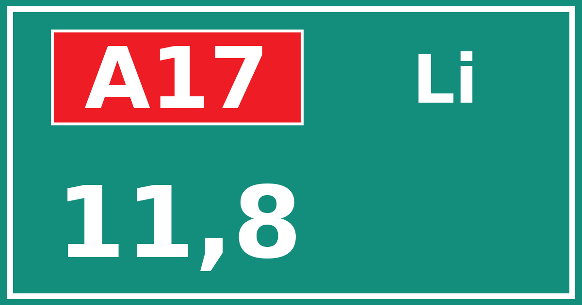 Hectometerbord A17 11,8 zijde Li