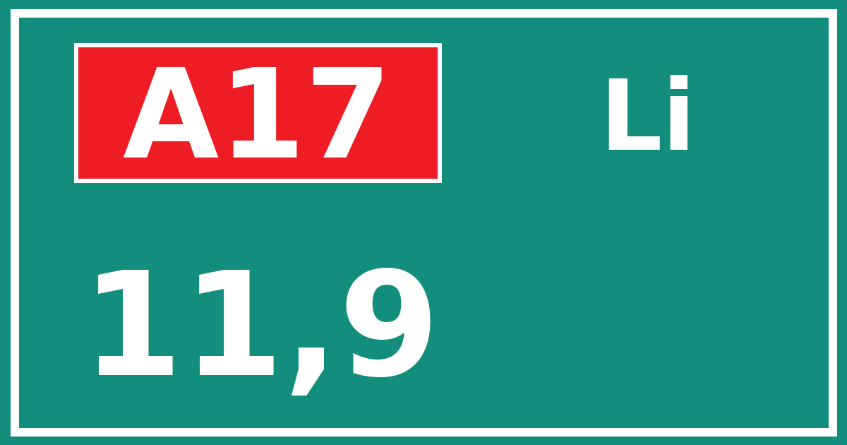 Hectometerbord A17 11,9 zijde Li