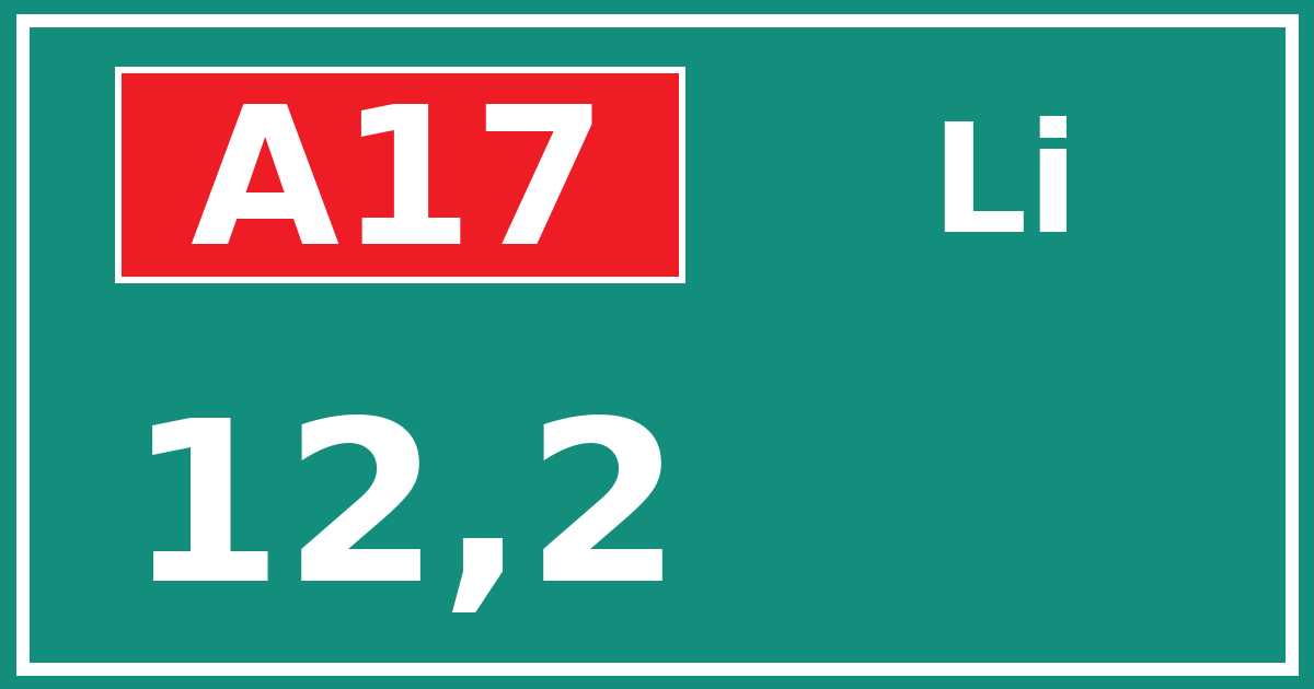 Hectometerbord A17 12,2 zijde Li