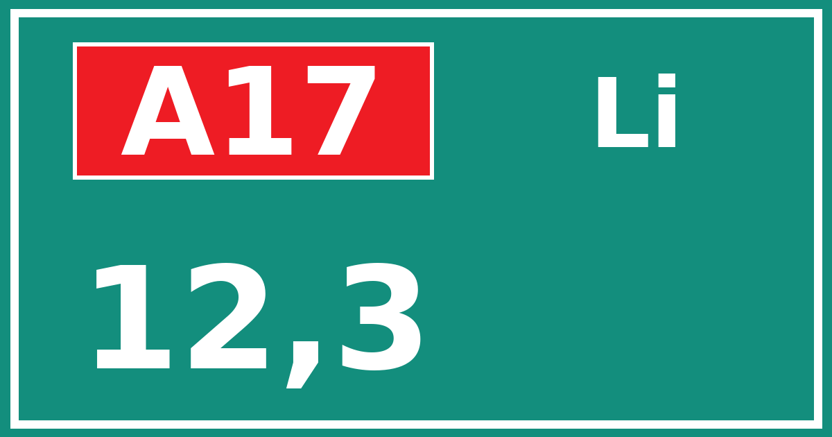 Hectometerbord A17 12,3 zijde Li