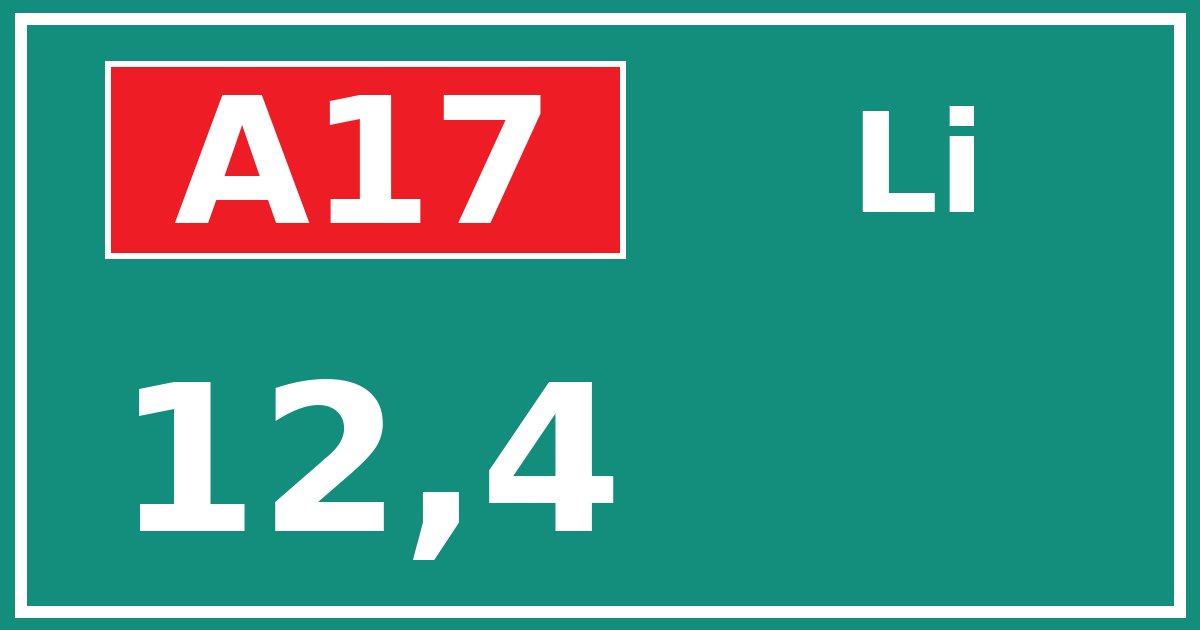 Hectometerbord A17 12,4 zijde Li