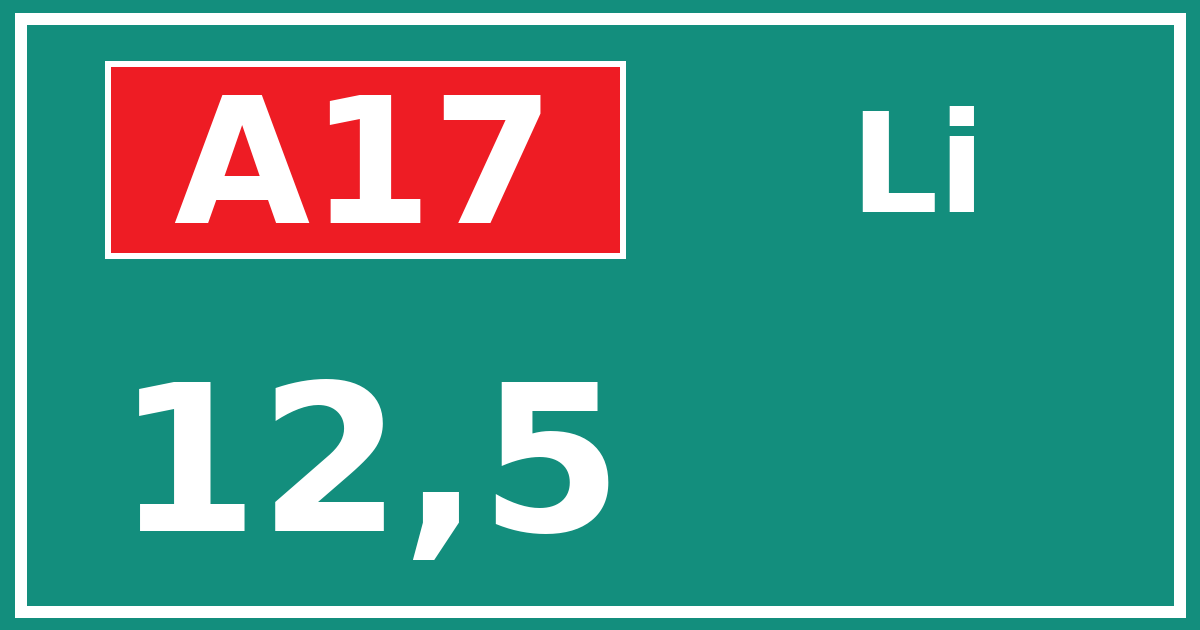 Hectometerbord A17 12,5 zijde Li