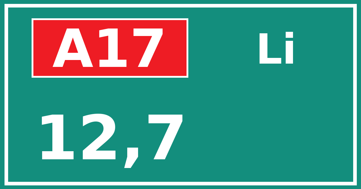 Hectometerbord A17 12,7 zijde Li