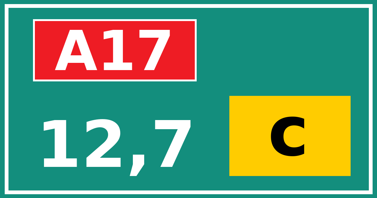Hectometerbord A17 12,7 letter c
