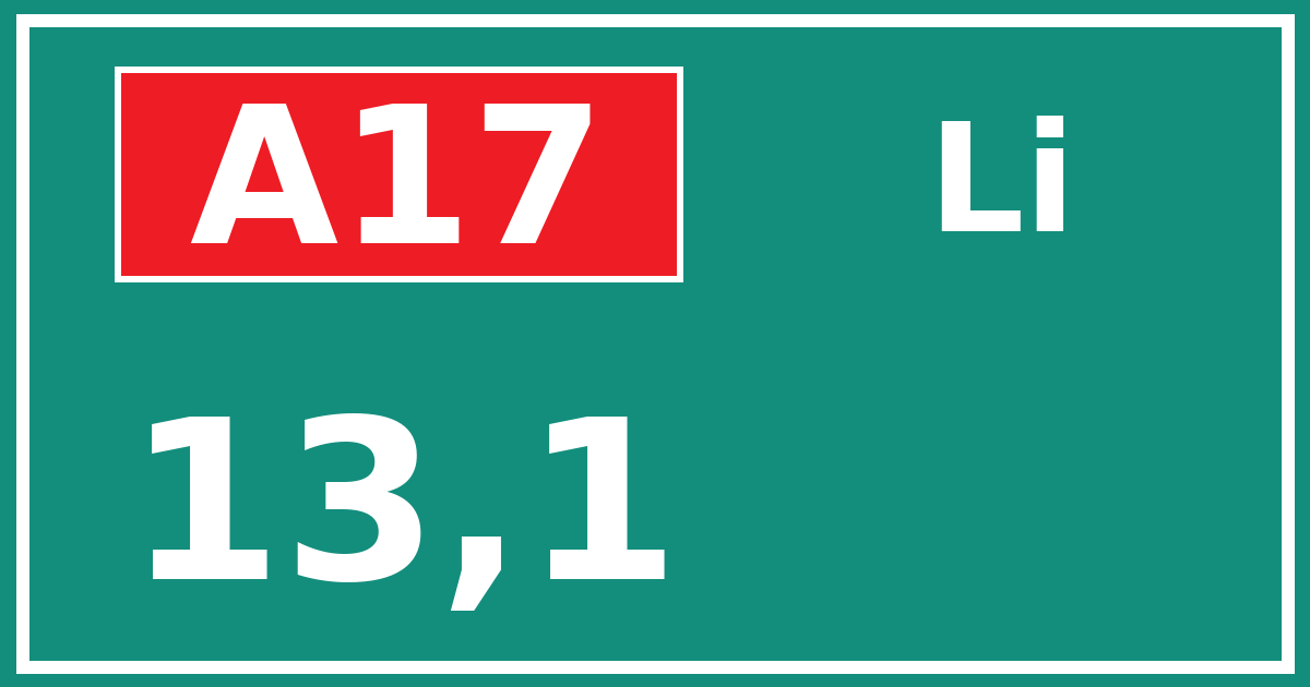 Hectometerbord A17 13,1 zijde Li