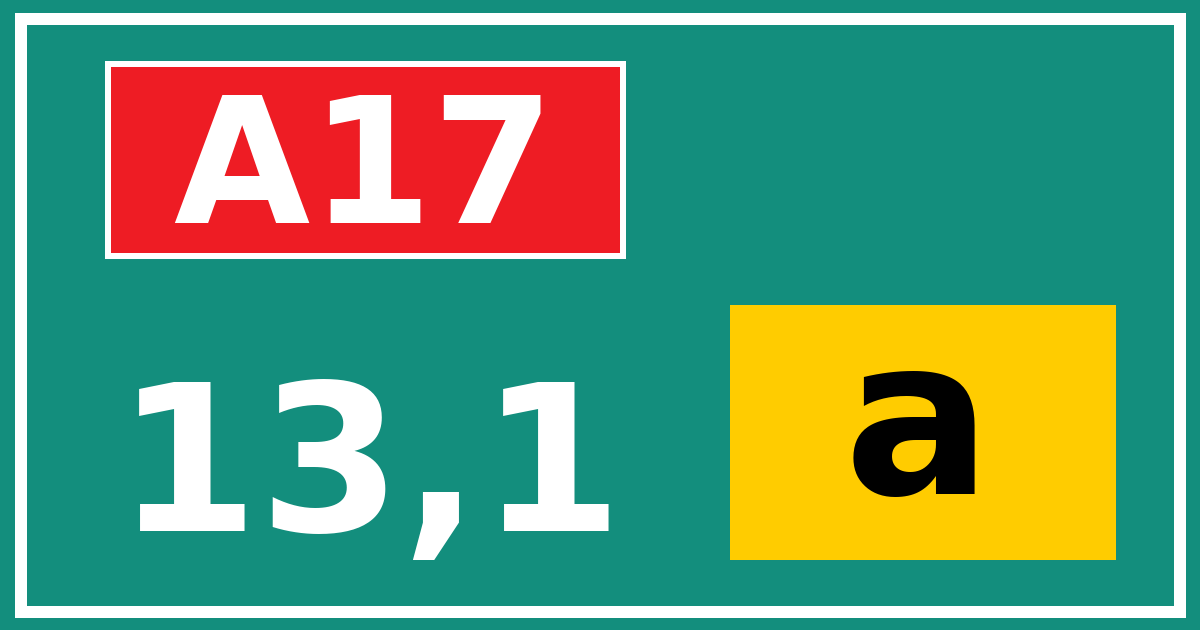 Hectometerbord A17 13,1 letter a