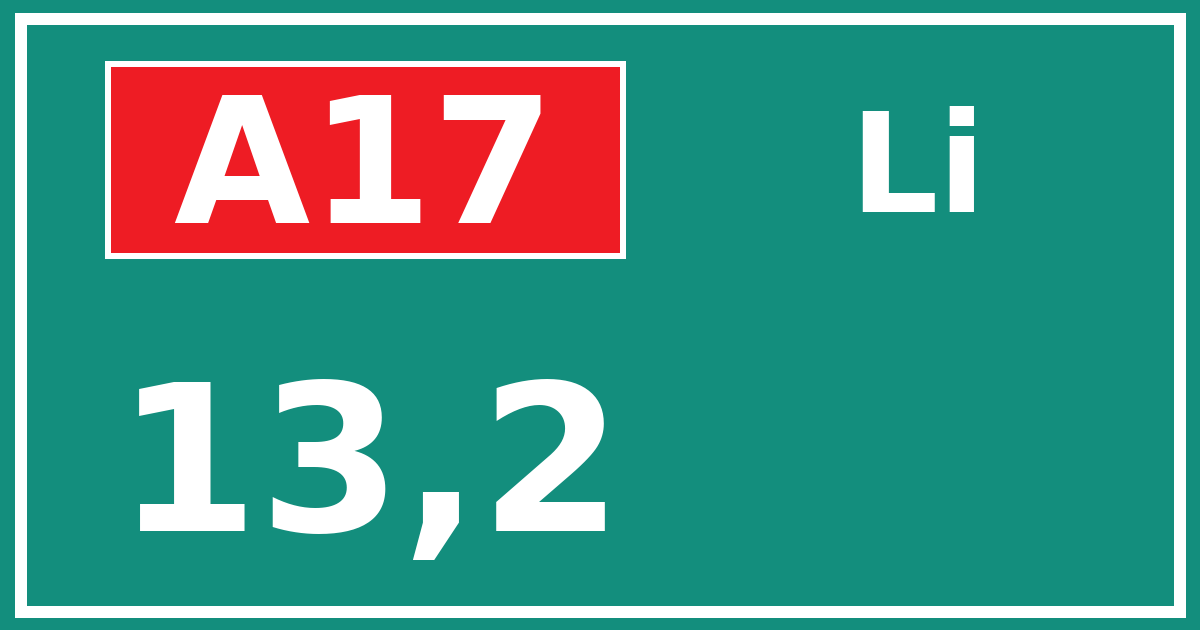 Hectometerbord A17 13,2 zijde Li