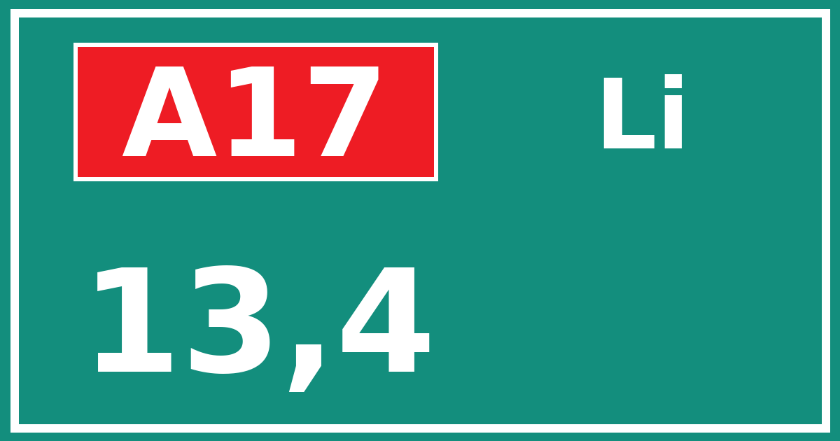 Hectometerbord A17 13,4 zijde Li