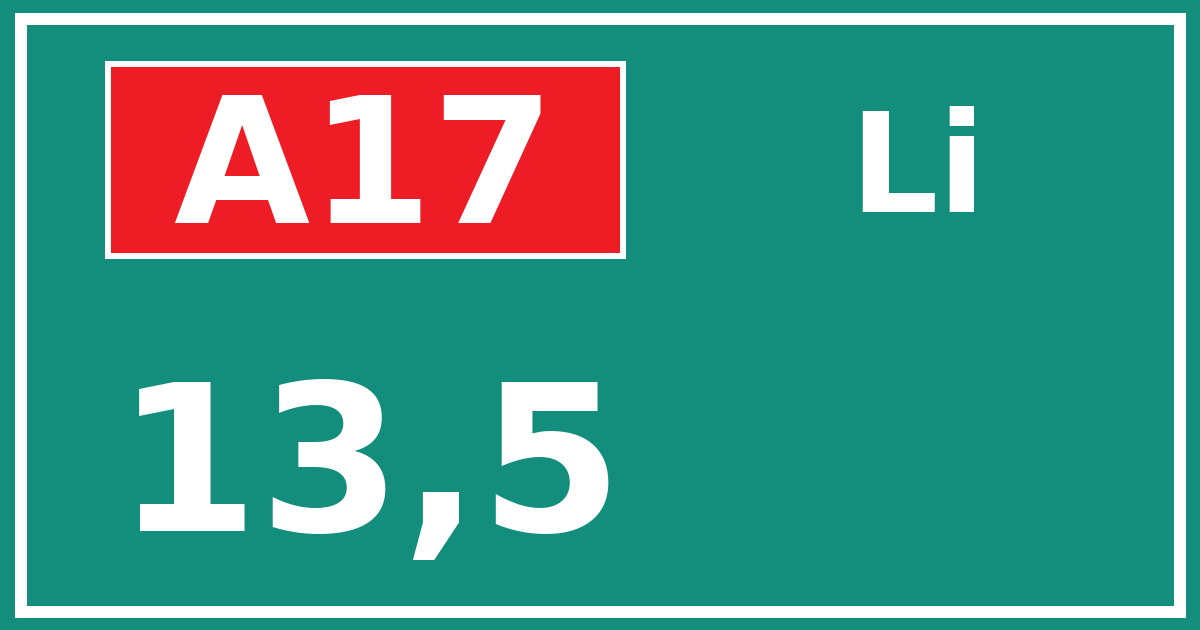 Hectometerbord A17 13,5 zijde Li