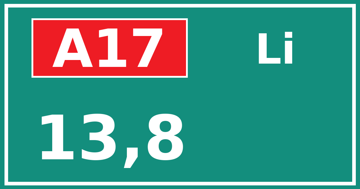 Hectometerbord A17 13,8 zijde Li