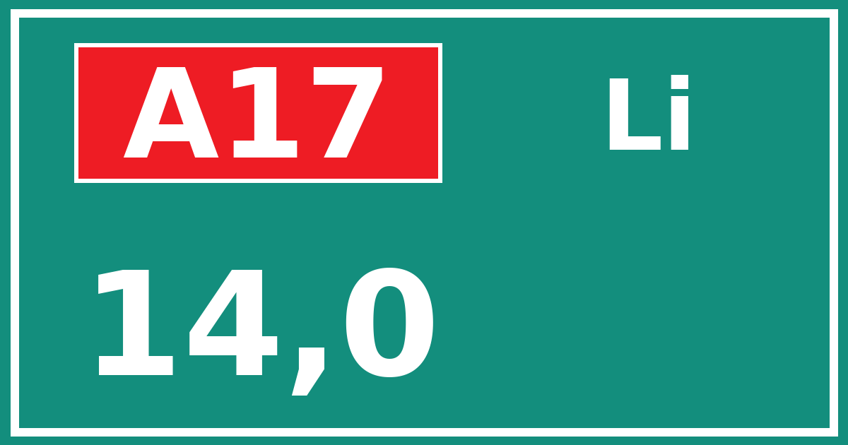 Hectometerbord A17 14,0 zijde Li