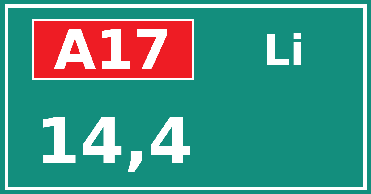 Hectometerbord A17 14,4 zijde Li