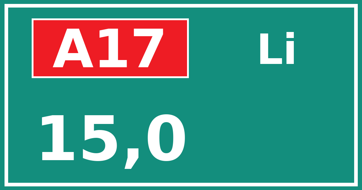 Hectometerbord A17 15,0 zijde Li