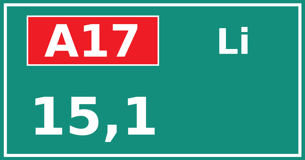 Hectometerbord A17 15,1 zijde Li