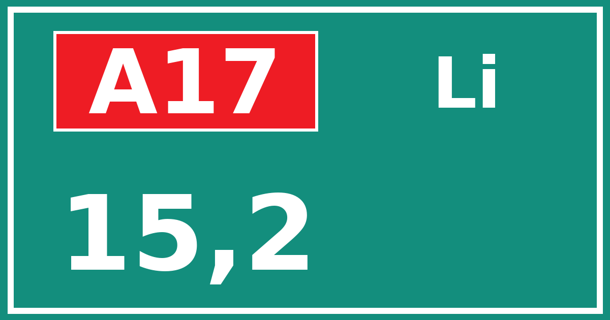 Hectometerbord A17 15,2 zijde Li