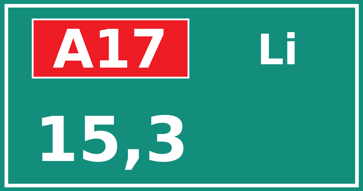 Hectometerbord A17 15,3 zijde Li