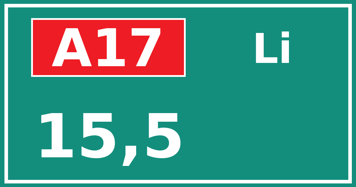 Hectometerbord A17 15,5 zijde Li