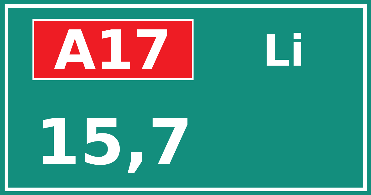 Hectometerbord A17 15,7 zijde Li