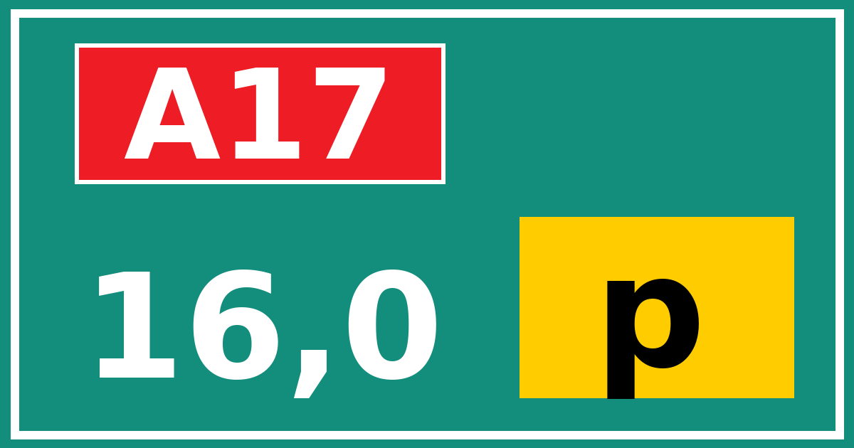 Hectometerbord A17 16,0 letter p