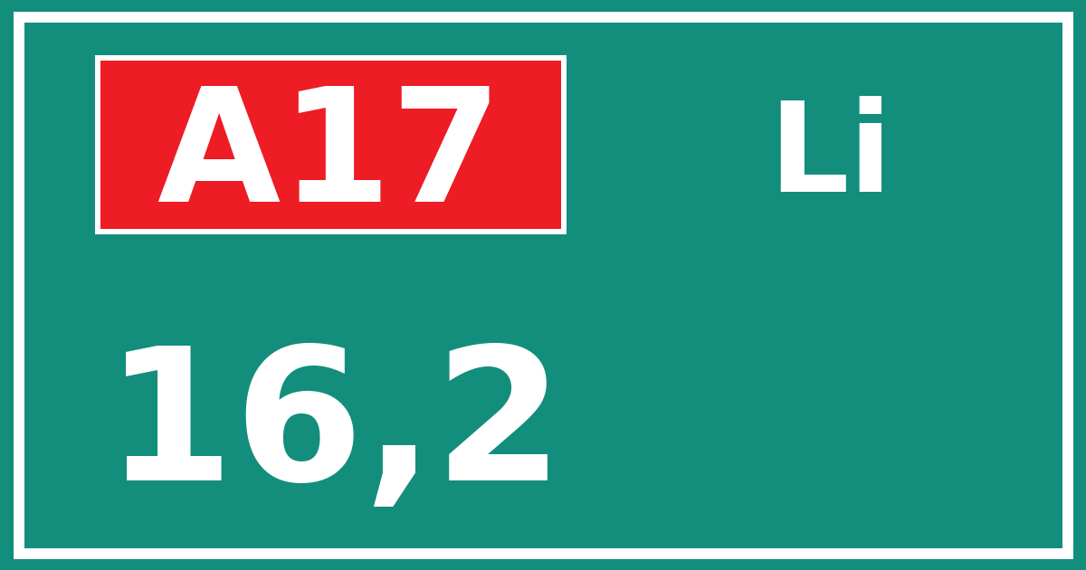 Hectometerbord A17 16,2 zijde Li