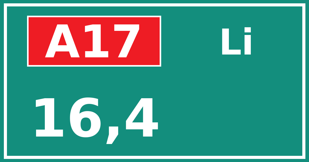 Hectometerbord A17 16,4 zijde Li