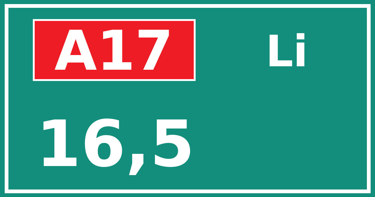 Hectometerbord A17 16,5 zijde Li