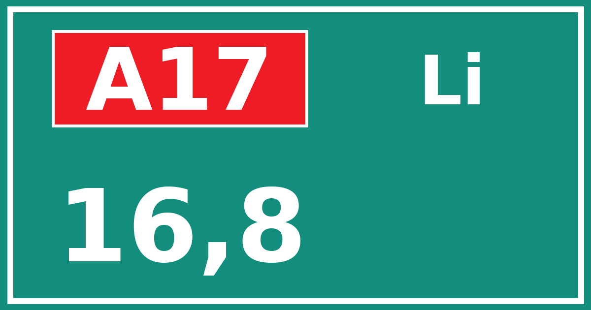 Hectometerbord A17 16,8 zijde Li