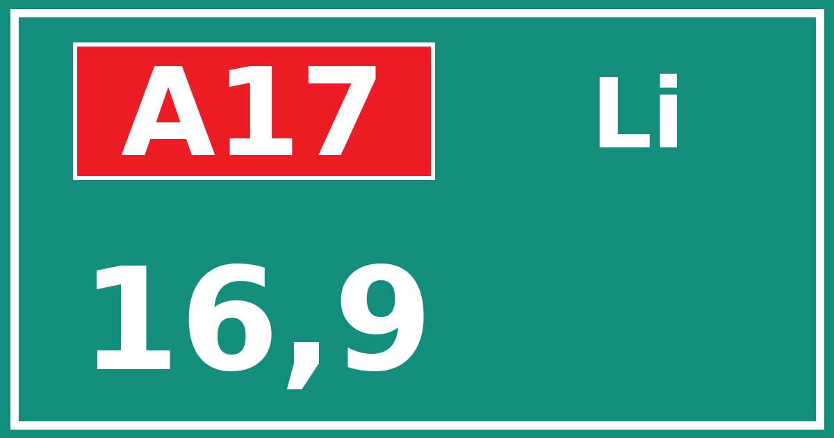 Hectometerbord A17 16,9 zijde Li