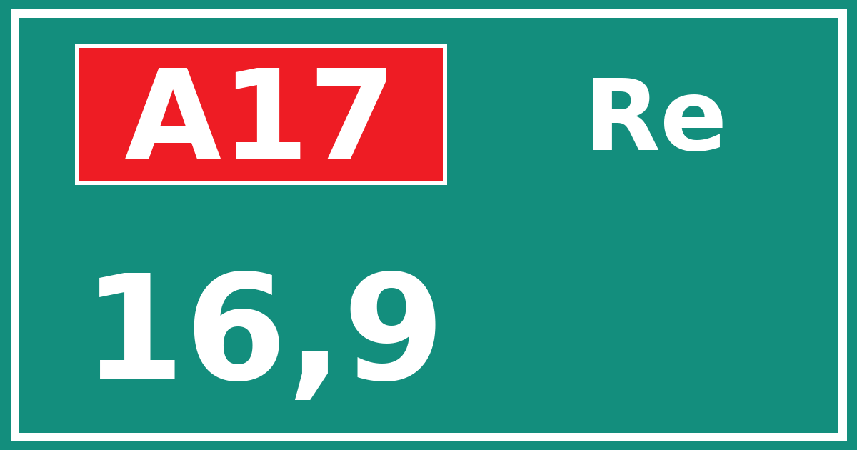 Hectometerbord A17 16,9 zijde Re