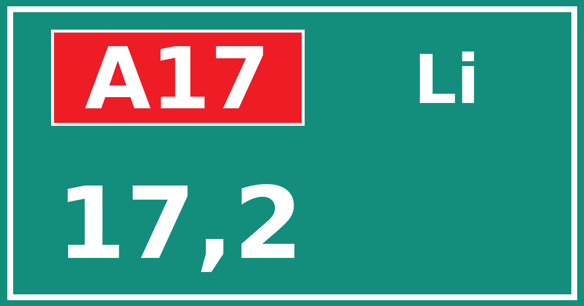 Hectometerbord A17 17,2 zijde Li