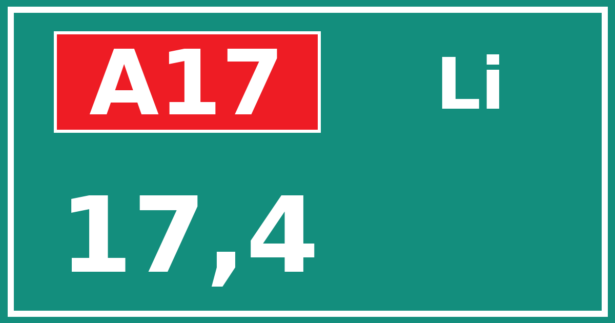 Hectometerbord A17 17,4 zijde Li