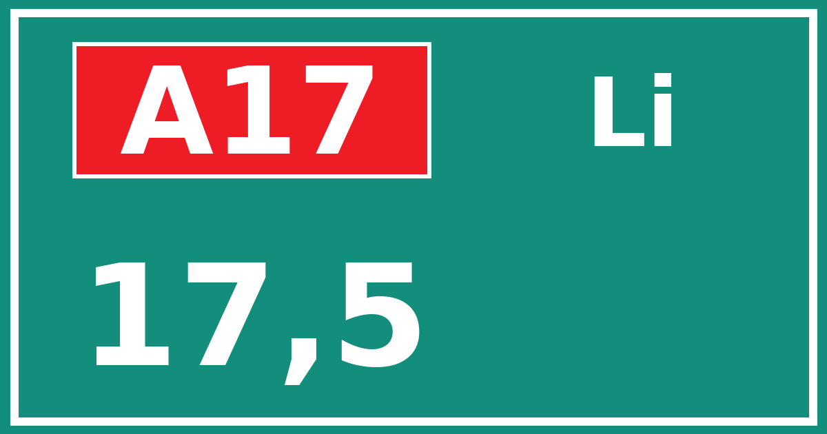 Hectometerbord A17 17,5 zijde Li