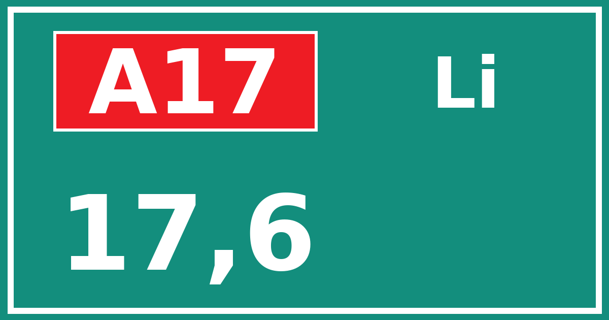 Hectometerbord A17 17,6 zijde Li