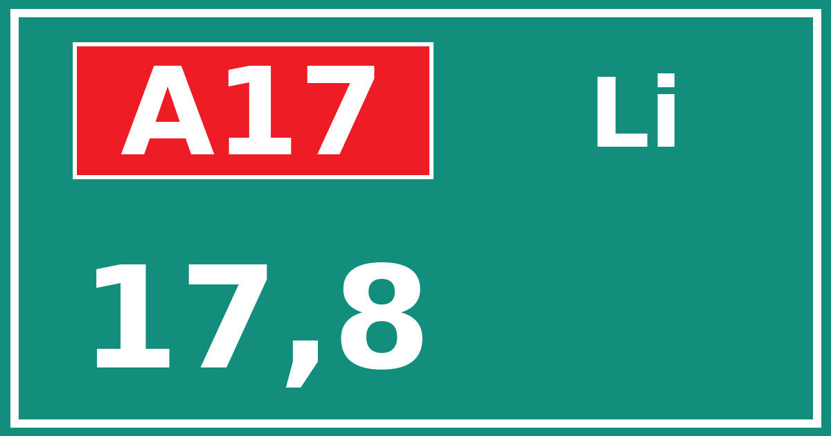 Hectometerbord A17 17,8 zijde Li
