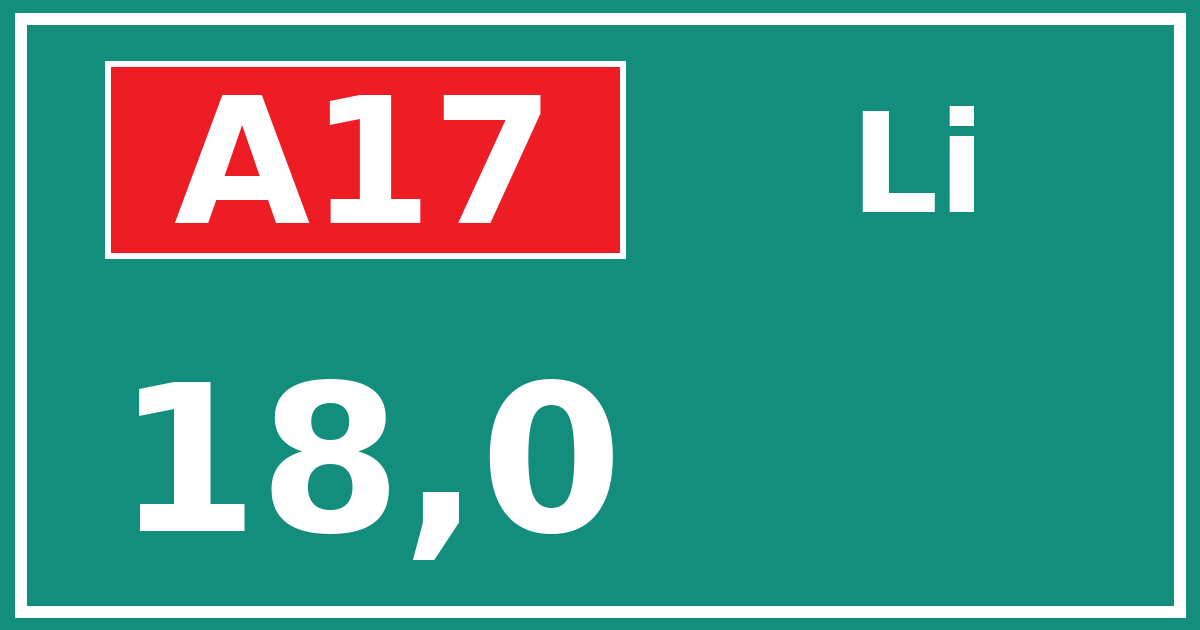 Hectometerbord A17 18,0 zijde Li
