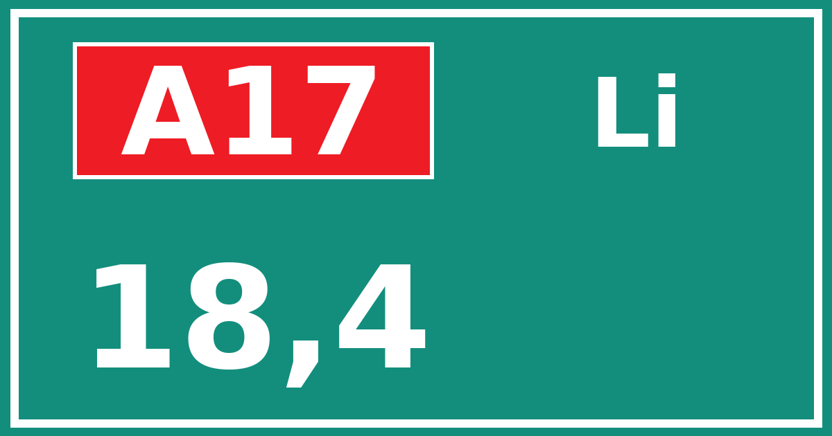 Hectometerbord A17 18,4 zijde Li