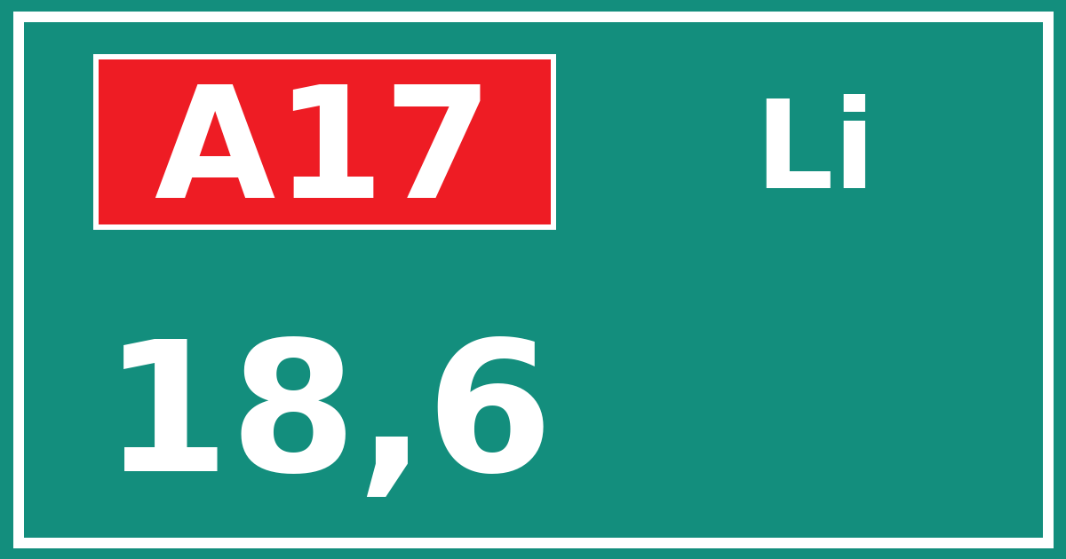 Hectometerbord A17 18,6 zijde Li