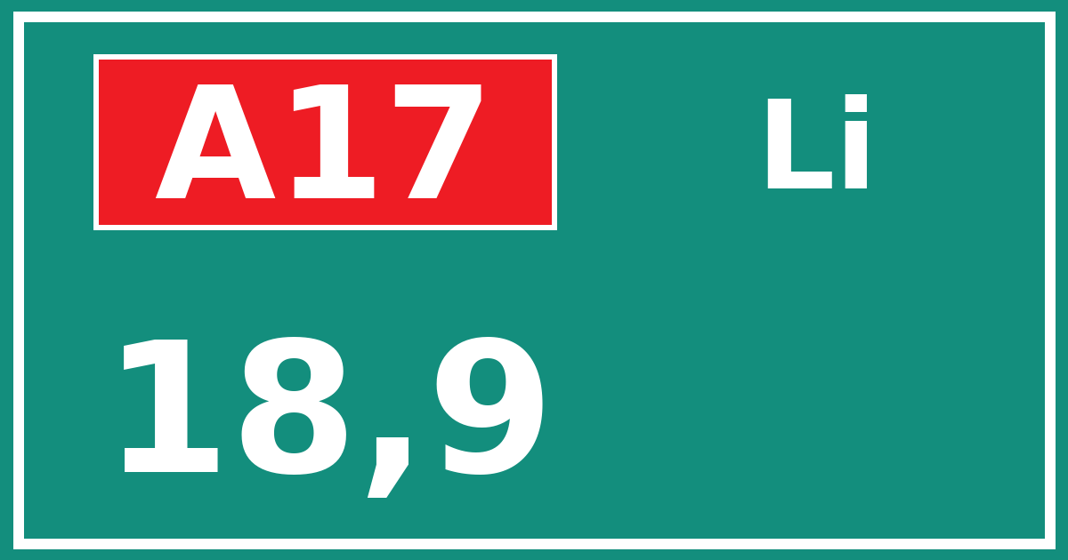 Hectometerbord A17 18,9 zijde Li