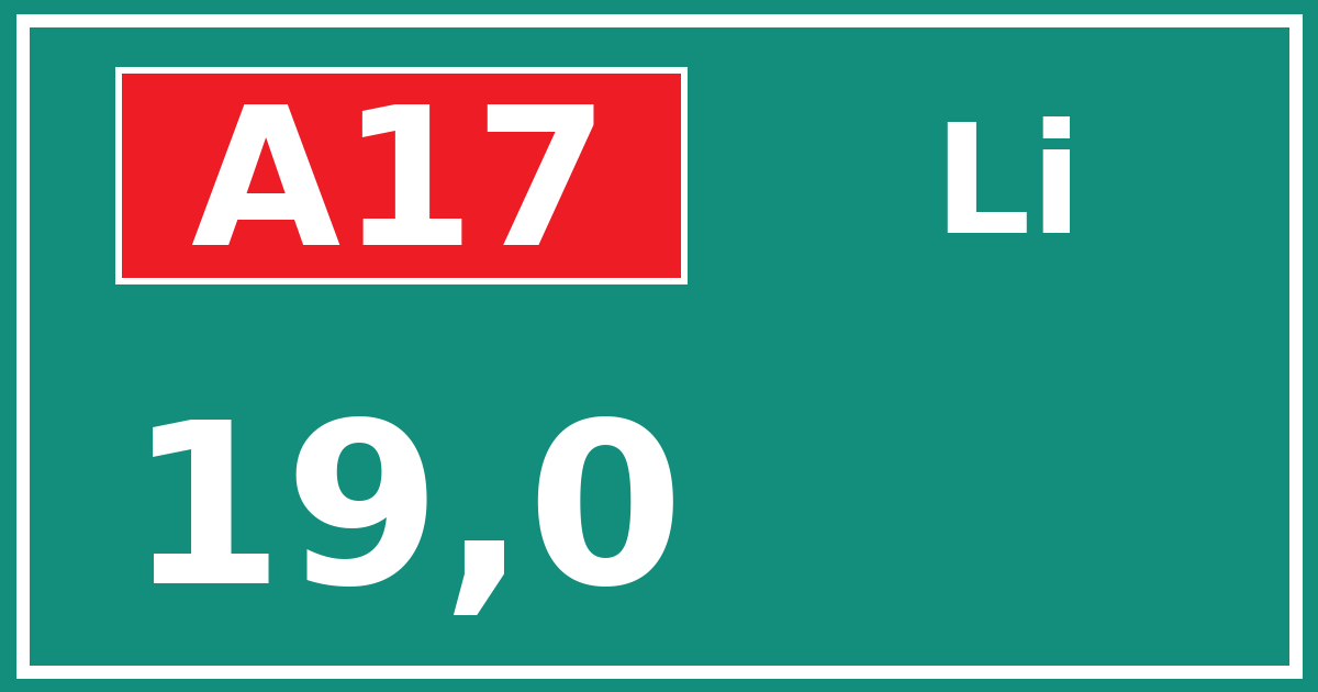 Hectometerbord A17 19,0 zijde Li