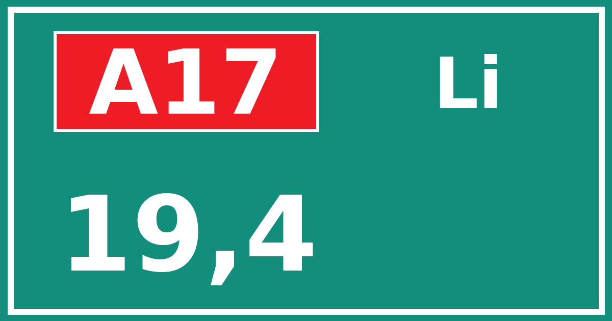 Hectometerbord A17 19,4 zijde Li