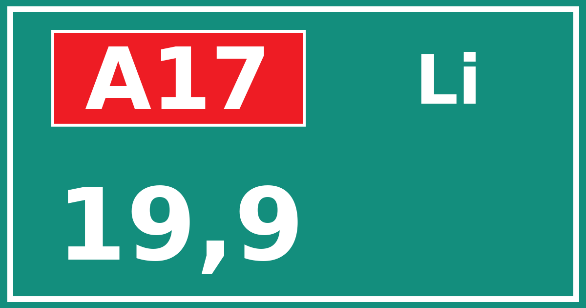Hectometerbord A17 19,9 zijde Li