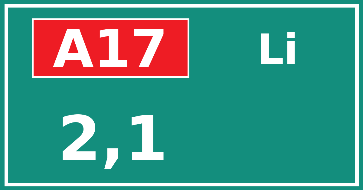 Hectometerbord A17 2,1 zijde Li