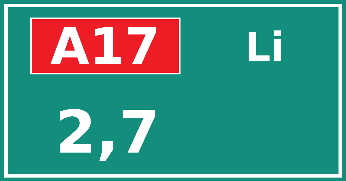 Hectometerbord A17 2,7 zijde Li
