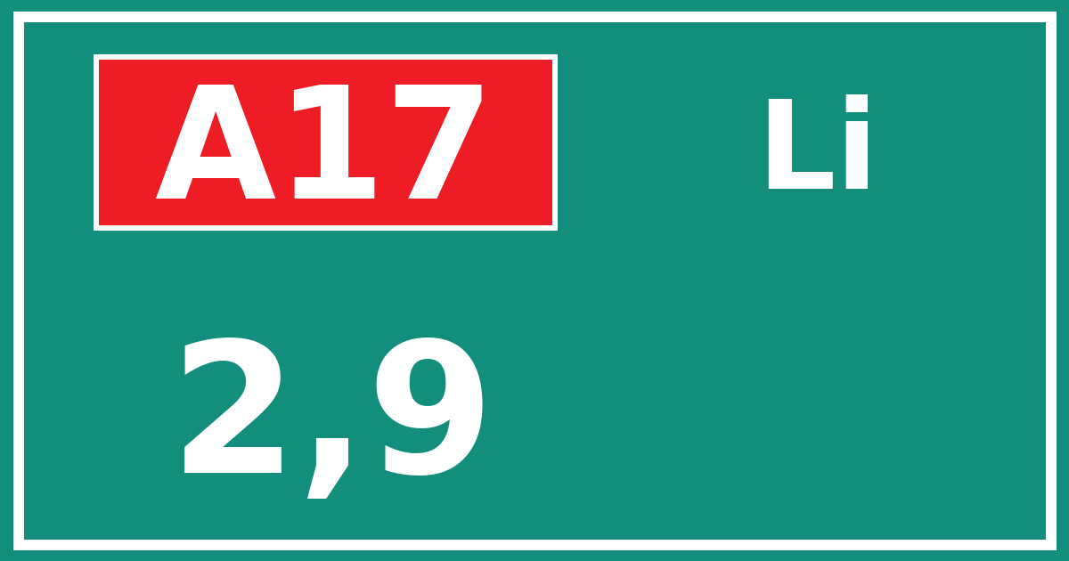 Hectometerbord A17 2,9 zijde Li