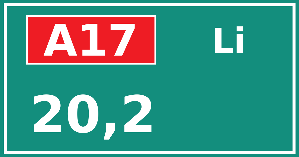 Hectometerbord A17 20,2 zijde Li