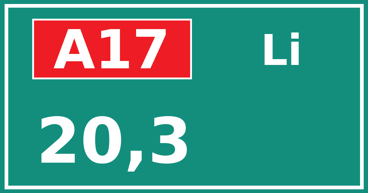 Hectometerbord A17 20,3 zijde Li