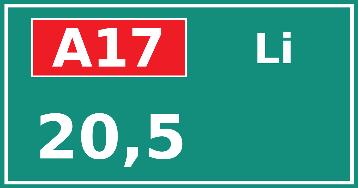 Hectometerbord A17 20,5 zijde Li